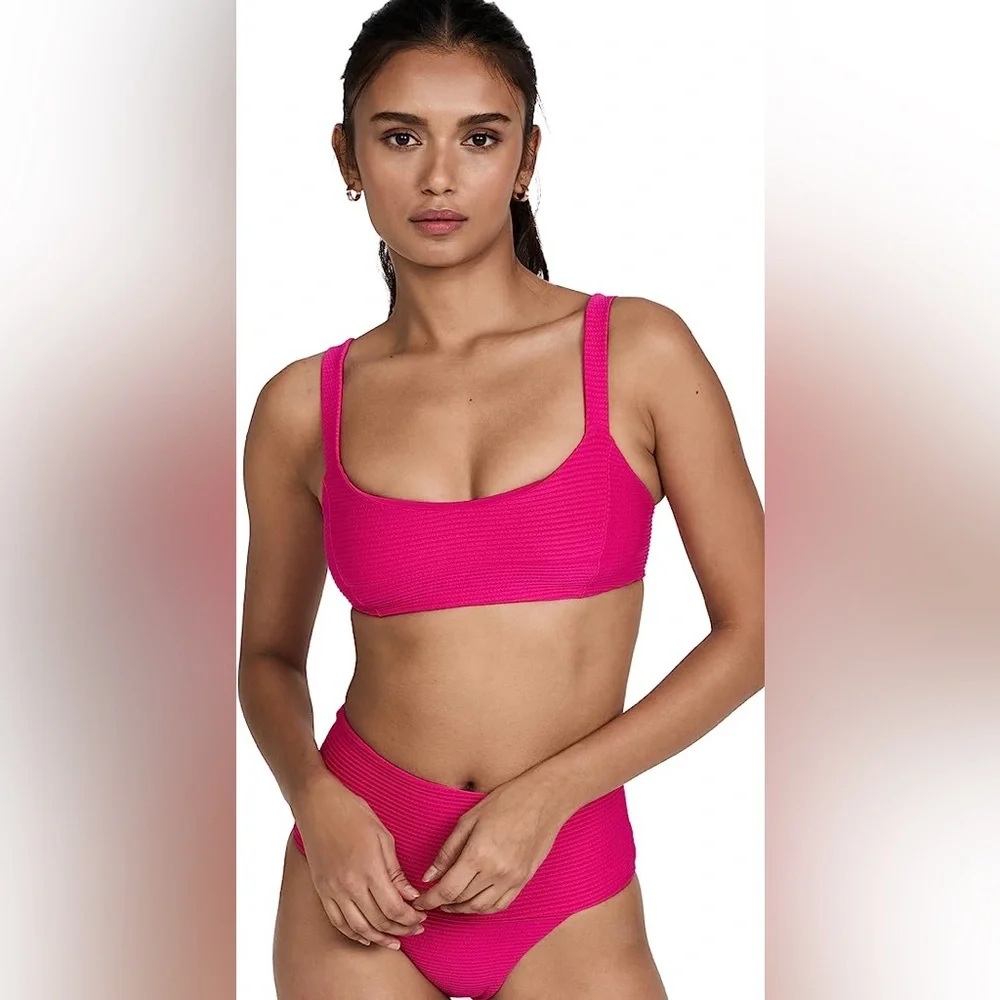 NWT L*SPACE Jess/Desi Ribbed Two-piece Bikini Set | bougainvillea pink | revolve